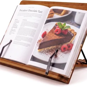 Bamboo Cookbook Stand Medium Adjustable Book Holder Tray and Page Paper Clips US