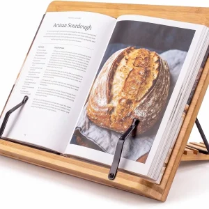 Bamboo Cookbook Stand Large Adjustable Book Holder Tray and Page Paper Clips
