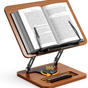Book Stand For Reading 360° Rotating Hands Free Book Holder With Storage Adjusta