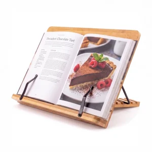 Bamboo Cookbook Stand Medium, Adjustable Book Holder Tray and Page Paper Clip...