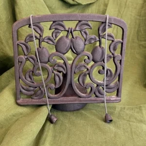 Cast Iron Cookbook Stand Vintage Recipe Holder Weighted Page Cords Brown Metal